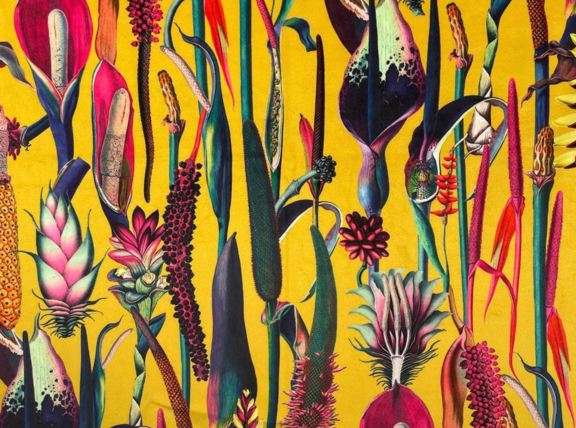 Botanical mustard velvet cone lampshade, extra tall lampshade
