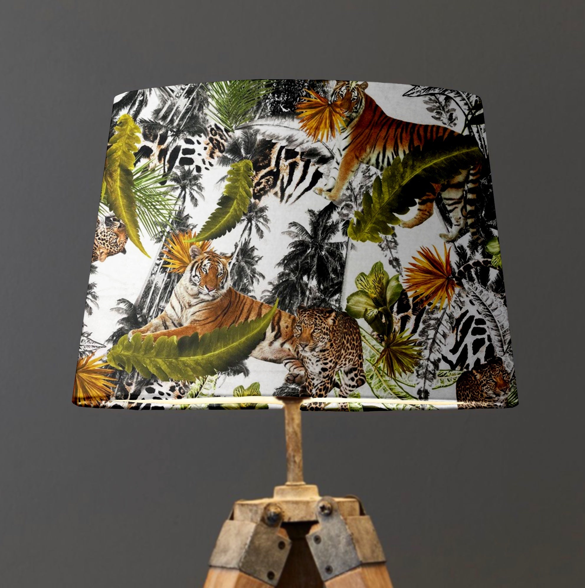 Tiger Cheetah Jungle Velvet Lampshade | French Drum Ceiling Light Shade | Bespoke Handmade Empire Lampshade