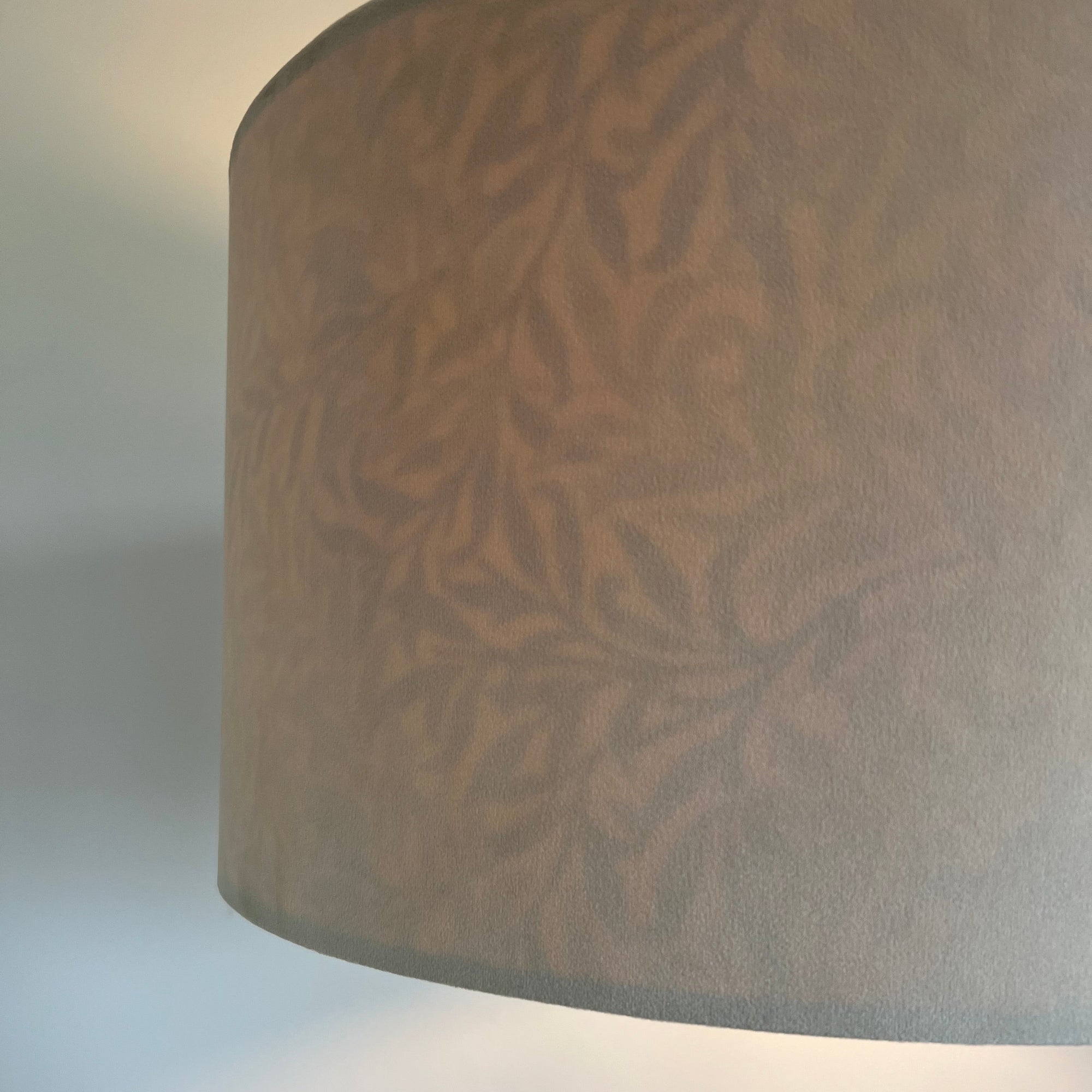 Cream Velvet &amp; William Morris Blue Willow Leaves Double Sided Drum Lampshade | Handmade Ceiling Light Shade | Bespoke UK