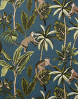 Jungle monkey cotton, in teal, drum lampshade /ceiling shade with a white lining