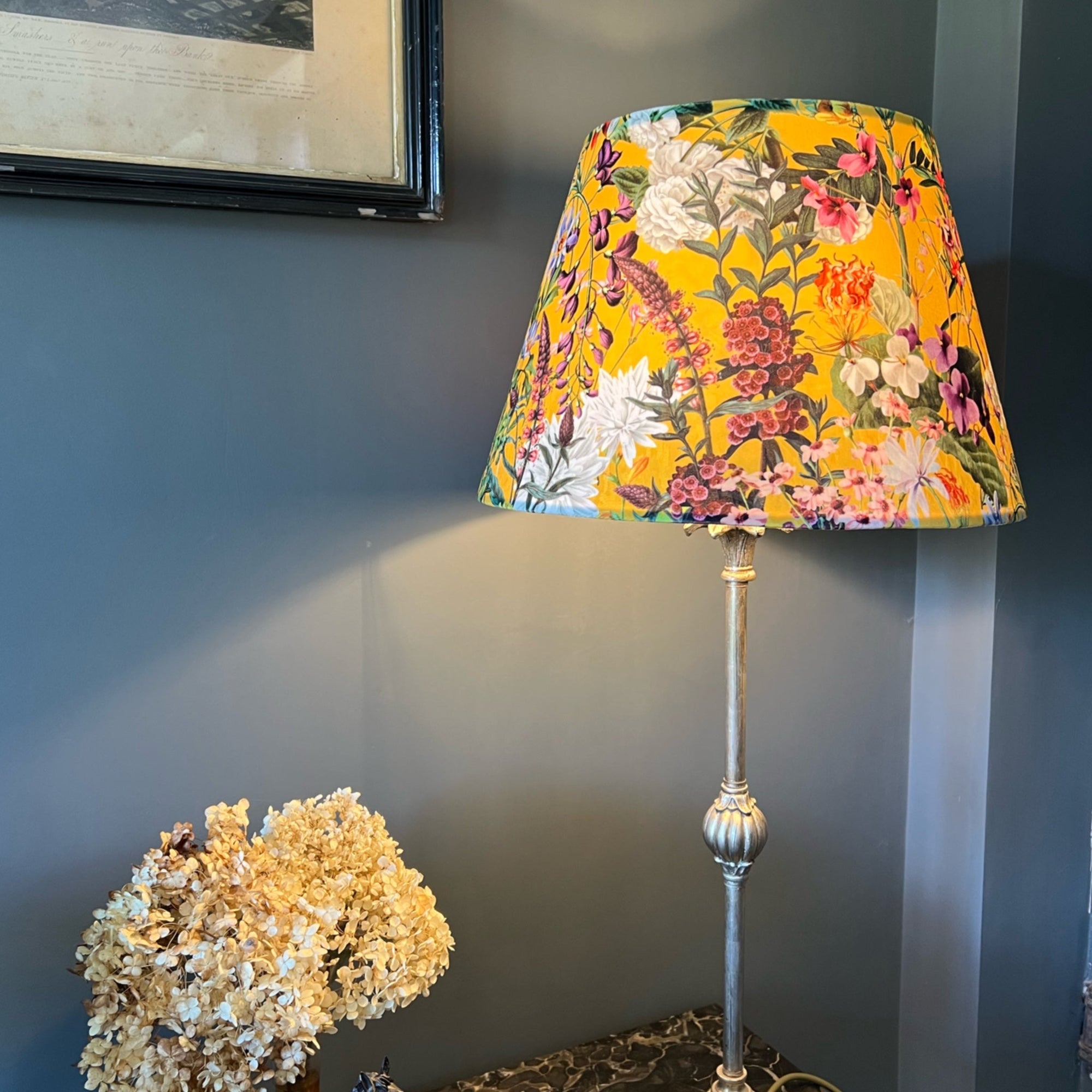 Mustard Flowers Velvet Steep Empire Lampshade | Handmade Ceiling Light Shade | UK
