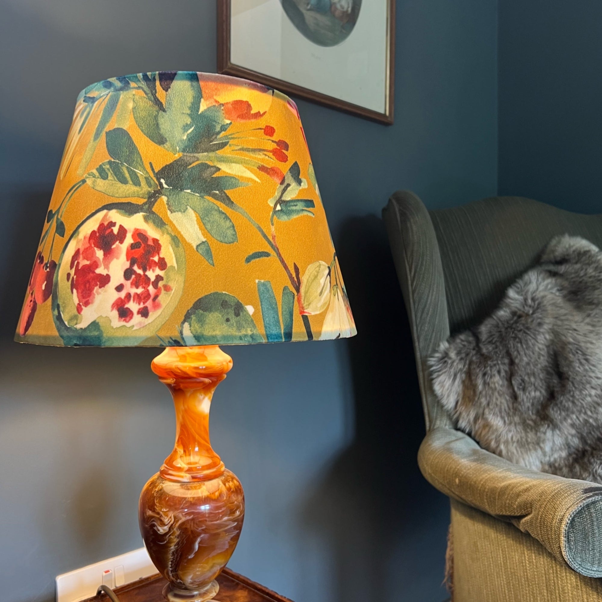 Fruta Fig Velvet Lampshade | French Drum Ceiling Light Shade | Bespoke Handmade Empire Lampshade