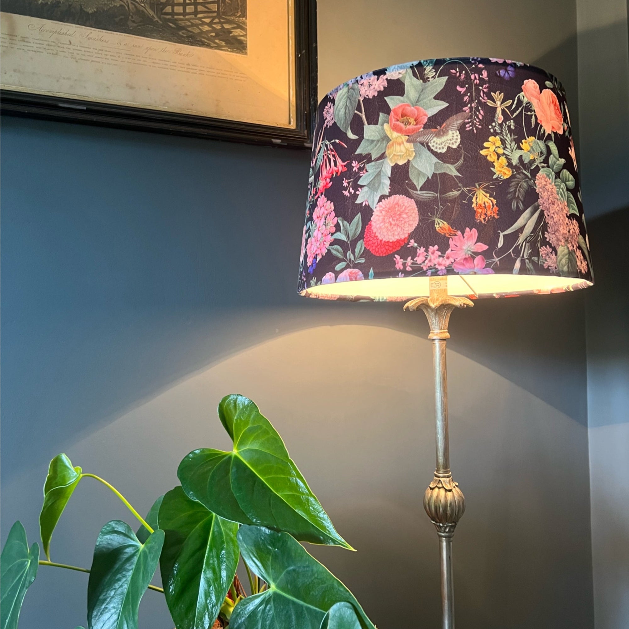 Midnight Butterfly Floral Velvet Lampshade | French Drum Ceiling Light Shade | Bespoke Handmade Empire Lampshade