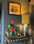 Mustard velvet drum lampshade/ ceiling shade with a white lining