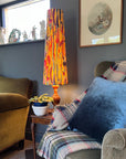 Botanical mustard velvet cone lampshade, extra tall lampshade