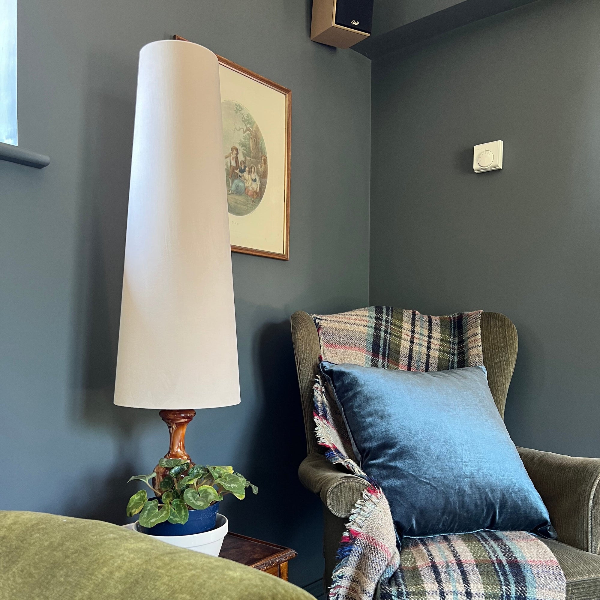 Cream Velvet Lampshade | Extra Tall Cone Light Shade | Bespoke Handmade UK