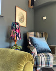 Botanical black velvet cone lampshade, extra tall lampshade