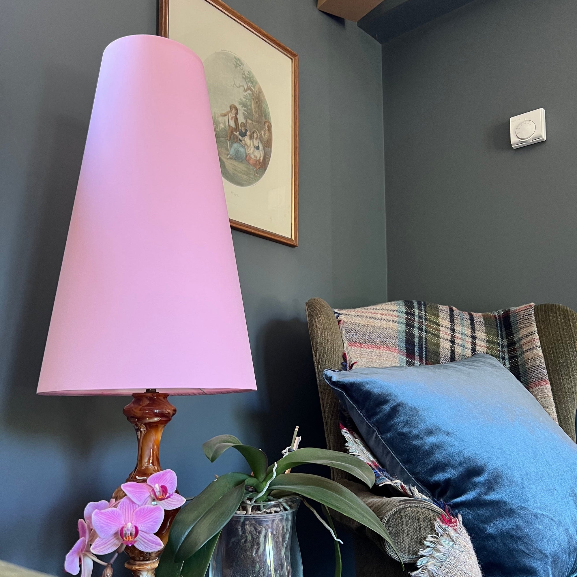 Light Pink Cotton Lampshade | Extra Tall Cone Light Shade | Bespoke Handmade UK