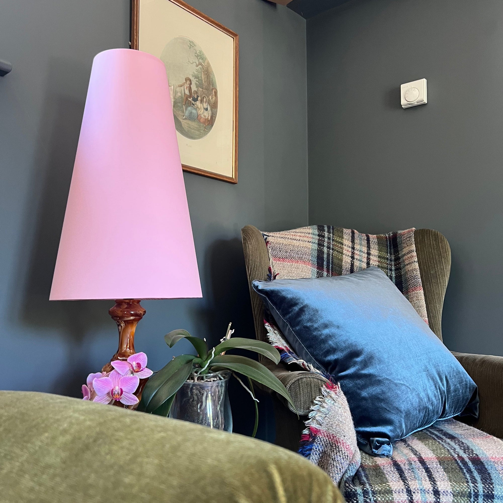 Light Pink Cotton Lampshade | Extra Tall Cone Light Shade | Bespoke Handmade UK