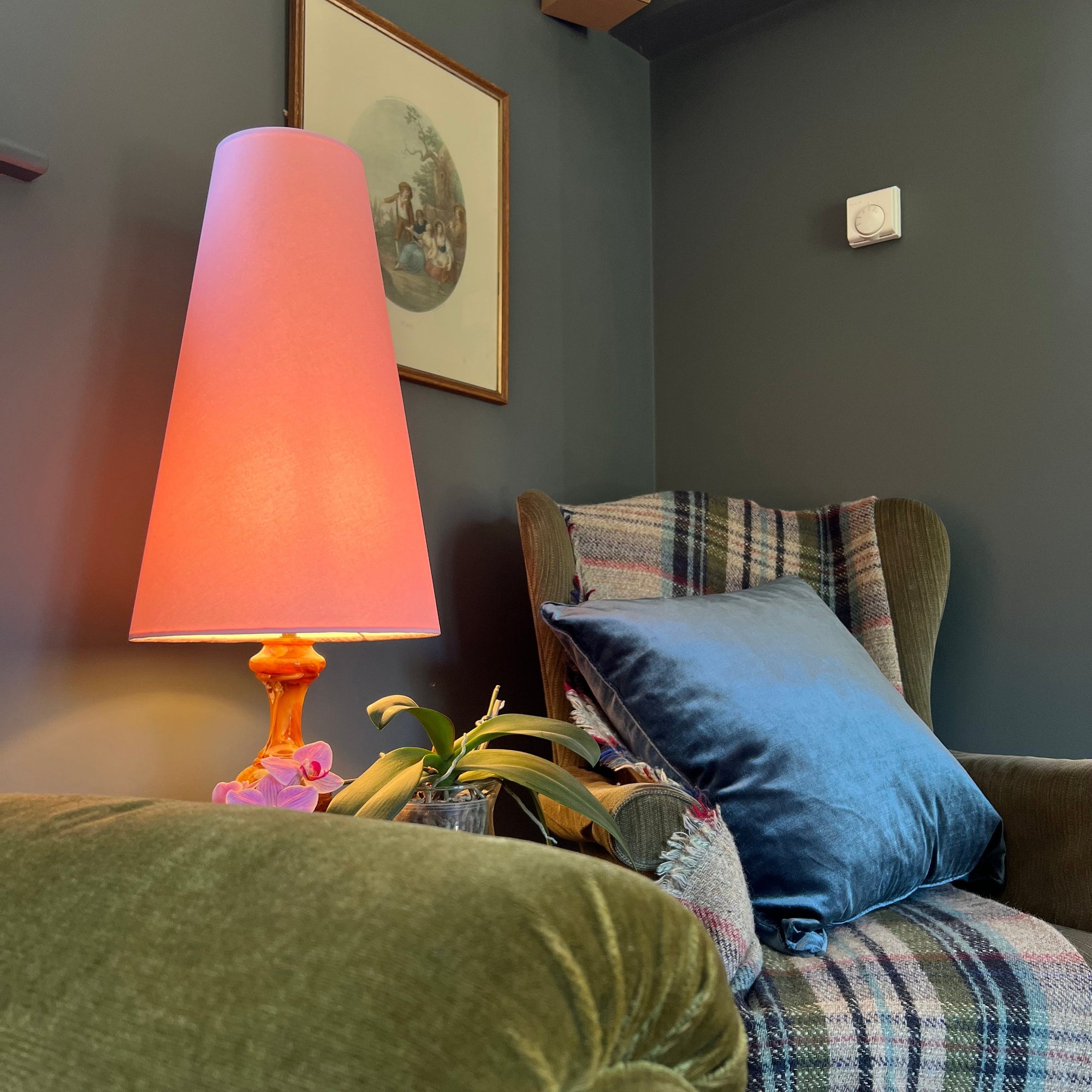 Light Pink Cotton Lampshade | Extra Tall Cone Light Shade | Bespoke Handmade UK