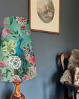 Peacock, floral velvet cone lampshade, in duck egg, extra tall