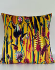 Botanical mustard velvet throw cushion