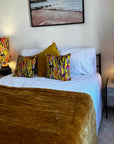 Botanical mustard velvet throw cushion
