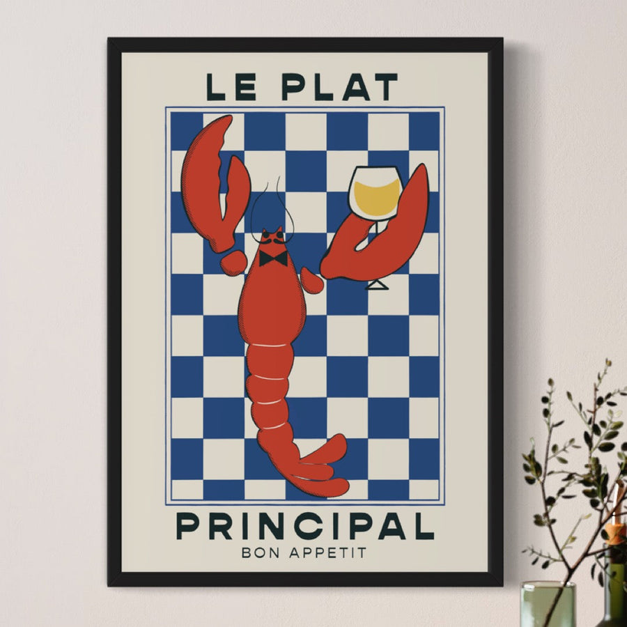 Lobster art print, premium home decor, luxury framed wall art, stylish kitchen decor, best-selling UK print, A1 A2 A3 A4 A5 sizes by Little Egret Design at brixbailey.com