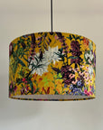 Mustard flowers velvet drum lampshade / ceiling shade with a white lining
