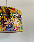 Mustard flowers velvet drum lampshade / ceiling shade with a white lining