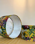 Mustard flowers velvet drum lampshade / ceiling shade with a white lining