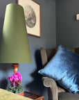 Olive Green Cotton Lampshade | Extra Tall Cone Light Shade | Bespoke Handmade UK