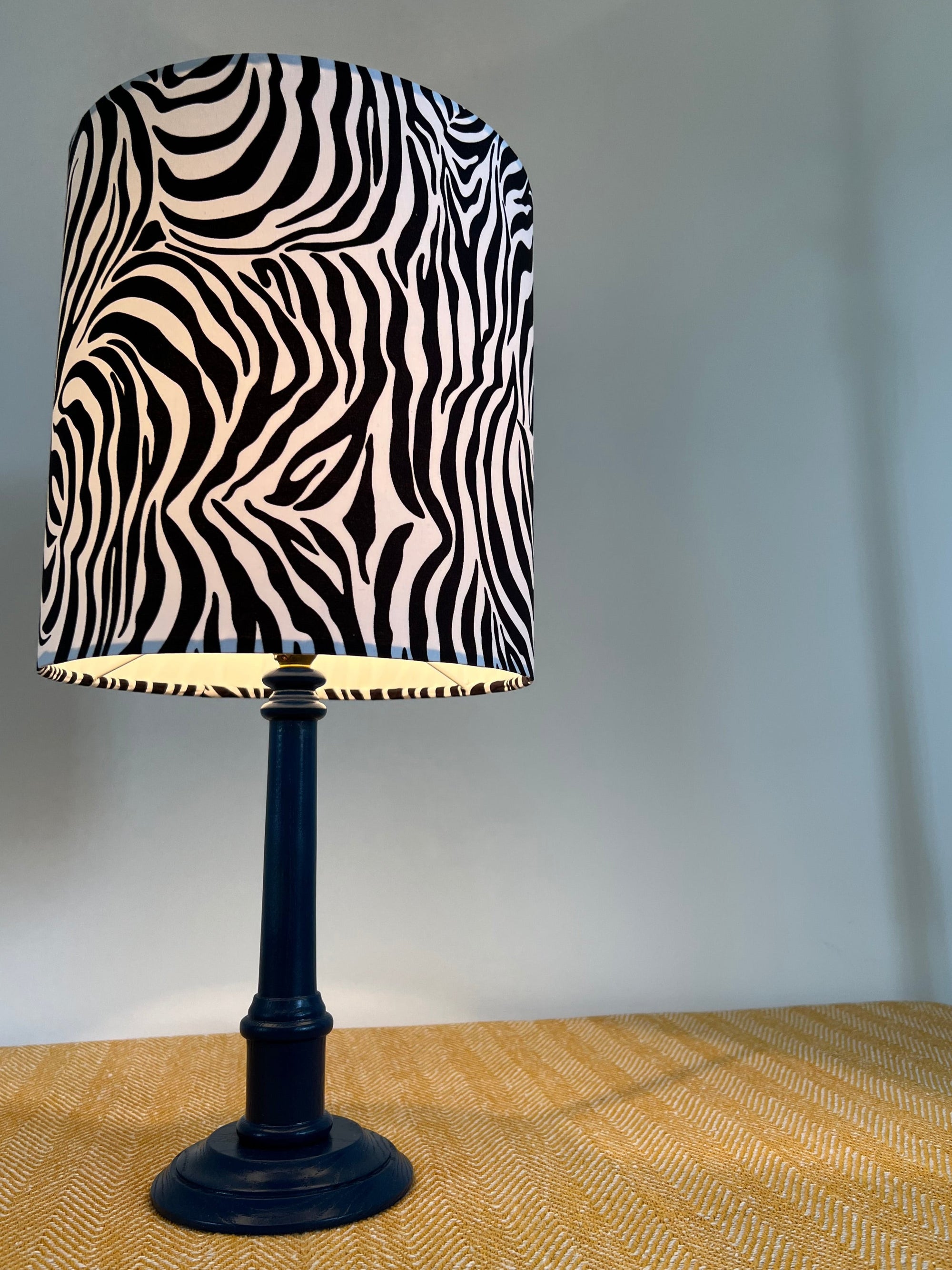 Zebra cotton drum lampshade/ ceiling shade with a white lining