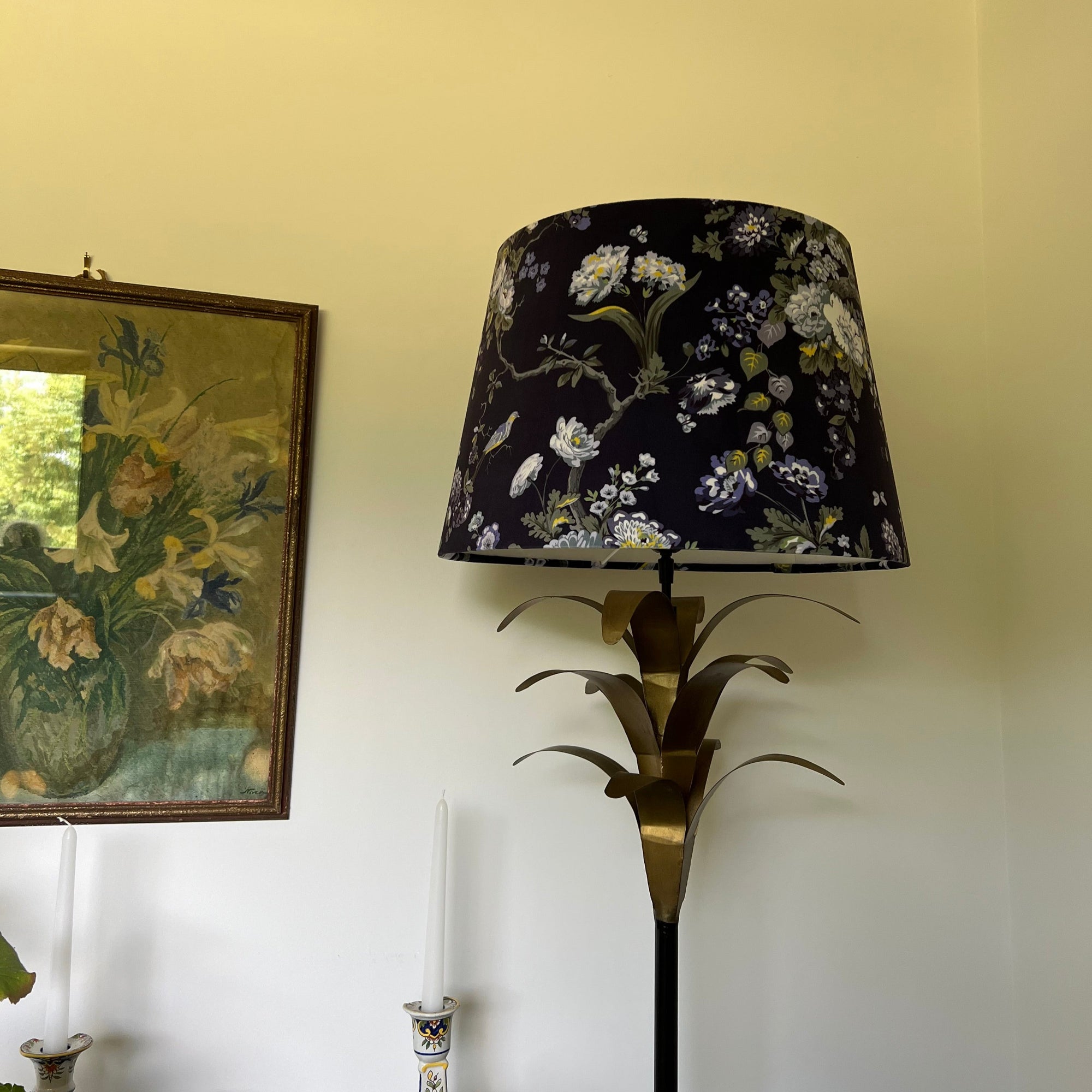 Navy Floral Velvet Lampshade | French Drum Ceiling Light Shade | Bespoke Handmade Empire Lampshade