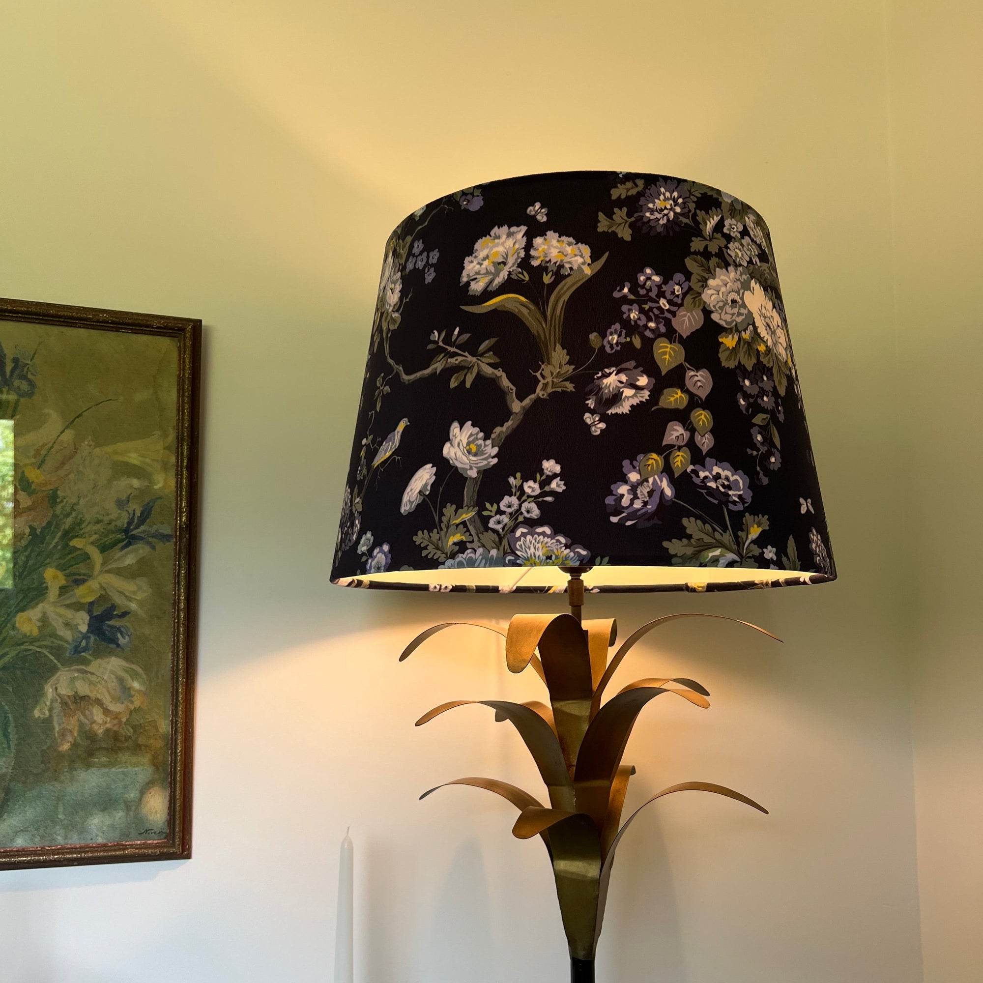 Navy Floral Velvet Lampshade | French Drum Ceiling Light Shade | Bespoke Handmade Empire Lampshade