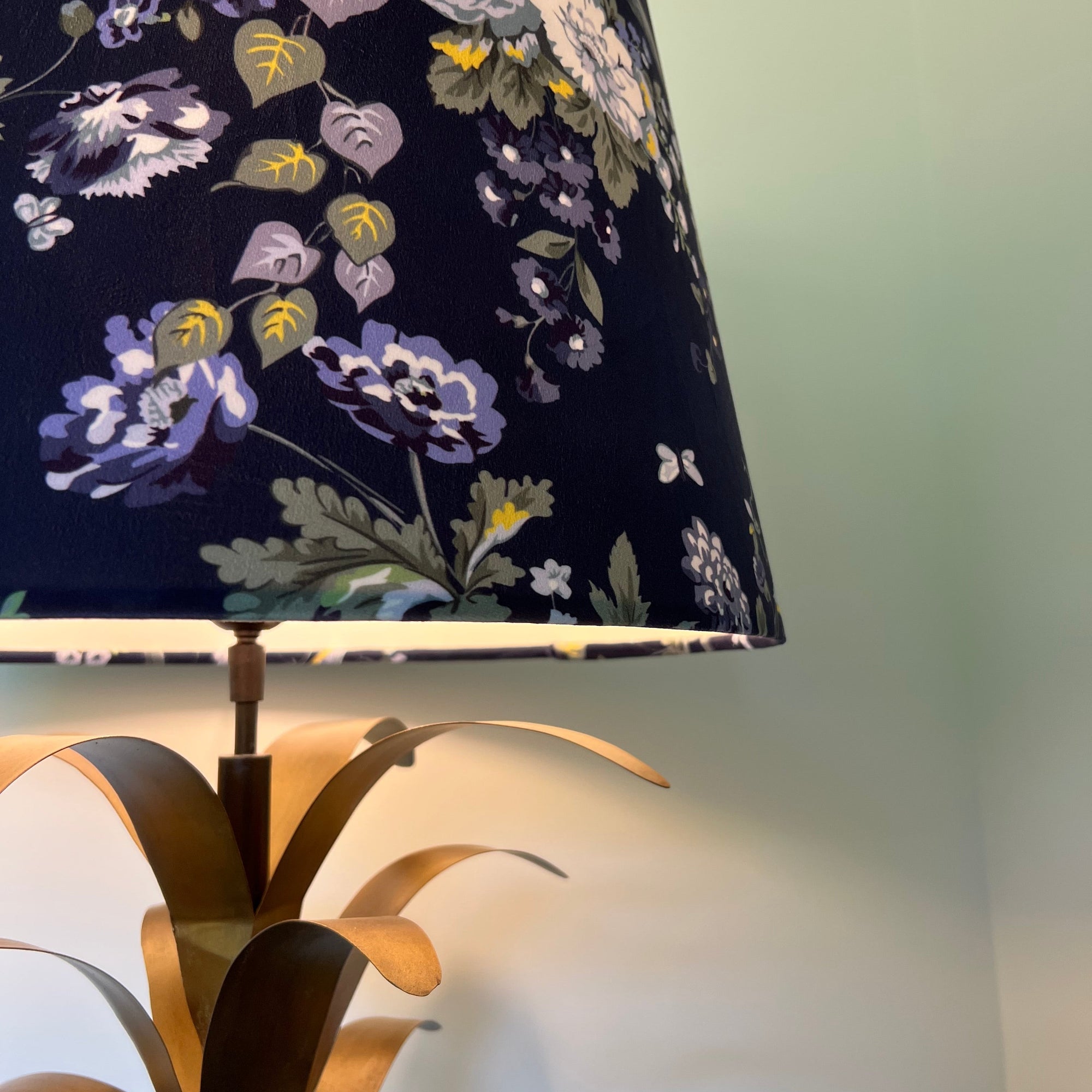Navy Floral Velvet Lampshade | French Drum Ceiling Light Shade | Bespoke Handmade Empire Lampshade