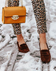 Women's Penny Loafers Leather Sole, brown suede