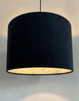 Black Velvet & William Morris Blue Willow Leaves Double Sided Drum Lampshade | Handmade Ceiling Light Shade | Bespoke UK