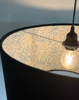 Black Velvet & William Morris Blue Willow Leaves Double Sided Drum Lampshade | Handmade Ceiling Light Shade | Bespoke UK