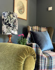 Peacock butterfly velvet in black, drum lampshade/ ceiling shade, with a white lining