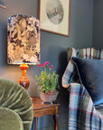 Peacock butterfly velvet in black, drum lampshade/ ceiling shade, with a white lining