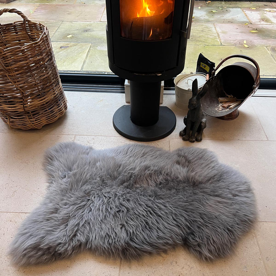 British Sheepskin Rug Sheep Skin Throw - Slate Grey - Hygge Nordic Décor