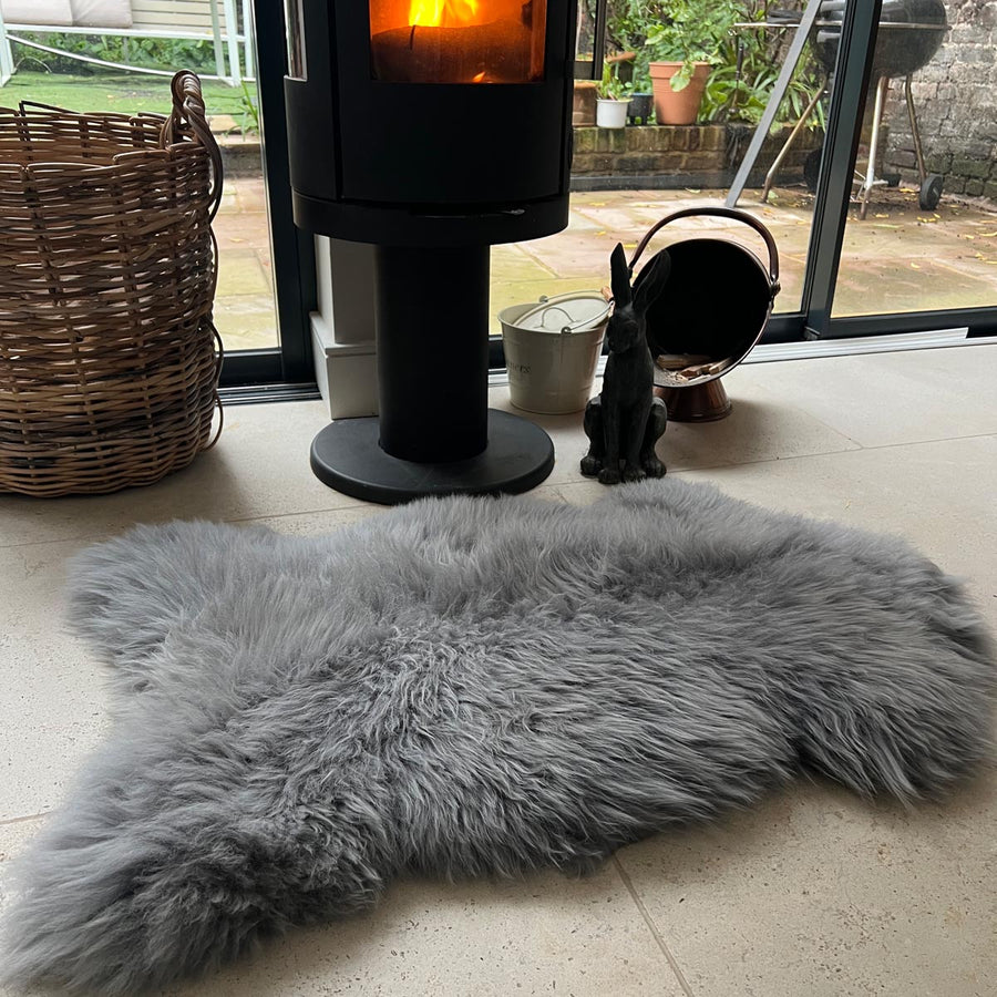 British Sheepskin Rug Sheep Skin Throw - Slate Grey - Hygge Nordic Décor