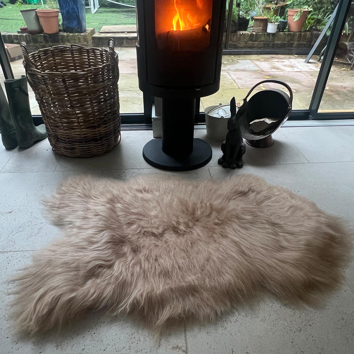 Luxury honey gold Icelandic sheepskin rug, premium longhair hide, stylish Scandinavian home decor, sustainable and handcrafted by Wildash London at brixbailey.com