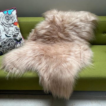 Luxury honey gold Icelandic sheepskin rug, premium longhair throw hide, sustainable Scandinavian home decor by Wildash London at brixbailey.com