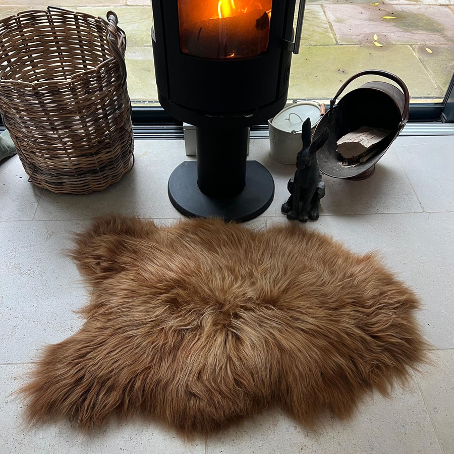 Luxury Icelandic Bronze Russet Sheepskin Hide, premium handcrafted eco-dyed throw rug, best-selling natural fur decor for home by Wildash London at brixbailey.com