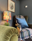 Peacock floral velvet in duck-egg, drum lampshade / ceiling shade, with a white lining