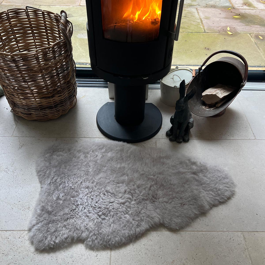 Luxury Icelandic sheepskin throw, large dove grey, premium shorn sheepskin rug, best-selling sustainable home decor by Wildash London at brixbailey.com