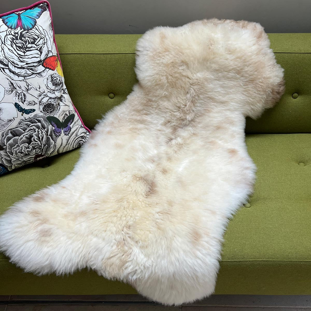 Luxury champagne mix sheepskin rug, 100% natural free-range, premium undyed fleece, soft silky fur, large size, rare breed, UK Europe sourced by Wildash London at brixbailey.com