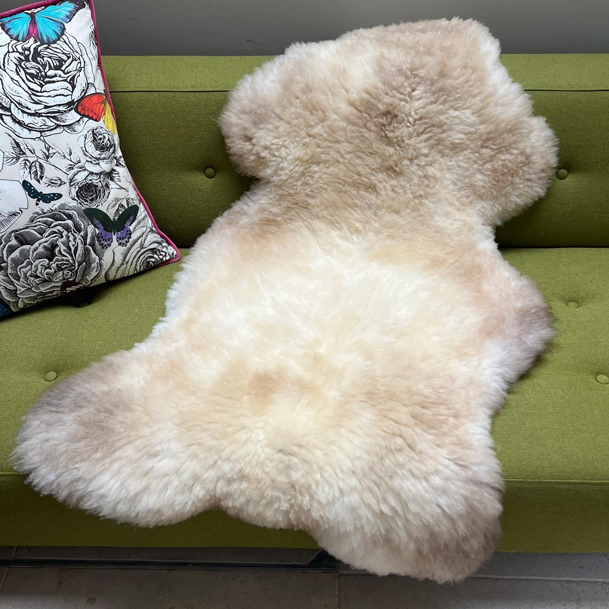 Luxury champagne mix sheepskin rug, 100% natural free-range, premium undyed fleece, soft silky fur, large size, rare breed UK European by Wildash London at brixbailey.com