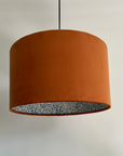 Burnt Orange Velvet & William Morris Blue Willow Leaves Double Sided Drum Lampshade | Handmade Ceiling Light Shade | Bespoke UK