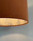Burnt Orange Velvet & William Morris Blue Willow Leaves Double Sided Drum Lampshade | Handmade Ceiling Light Shade | Bespoke UK
