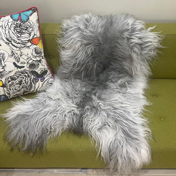 Luxury Icelandic natural grey sheepskin, premium large undyed longhair fleece, sustainably tanned, soft high-quality fur, best-selling home decor by Wildash London at brixbailey.com