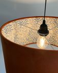 Burnt Orange Velvet & William Morris Blue Willow Leaves Double Sided Drum Lampshade | Handmade Ceiling Light Shade | Bespoke UK