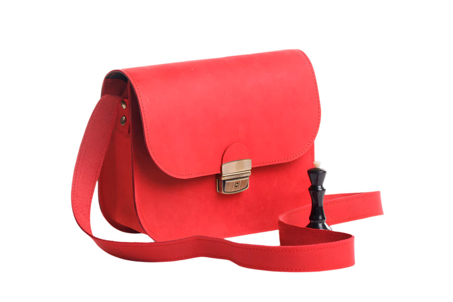 Natural Leather Saddle Bag Large – Red