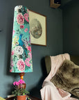 Peacock, floral velvet cone lampshade, in duck egg, extra tall
