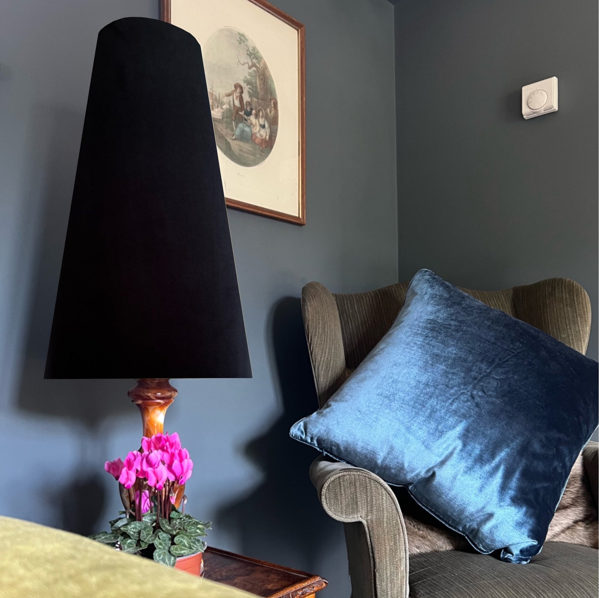 Black Velvet Lampshade | Extra Tall Cone Light Shade | Bespoke Handmade UK