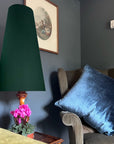 Green Velvet Lampshade | Extra Tall Cone Light Shade | Bespoke Handmade UK
