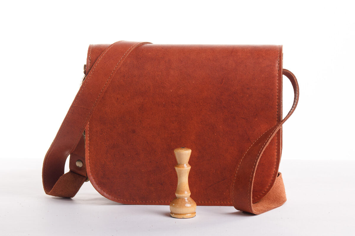 Light Brown Natural Leather Saddle Bag Large