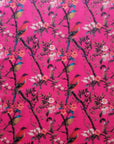 Hot Pink Birds Velvet Lampshade | Extra Tall Cylinder Ceiling Light Shade | Bespoke Handmade UK